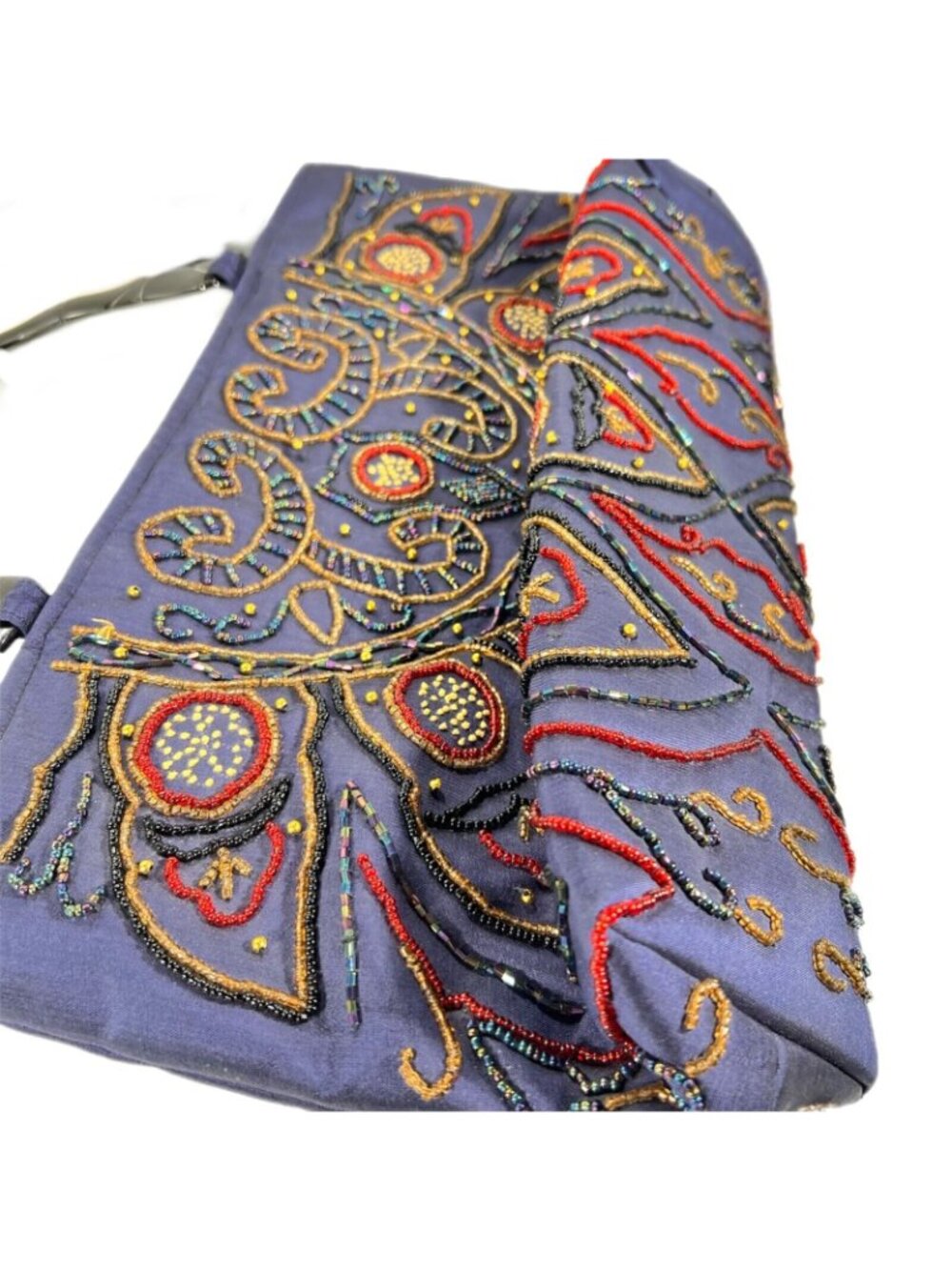 Handcrafted Beaded Purple Evening Bag Intricate Embroidery Sturdy Handles Purse - Picture 11 of 14